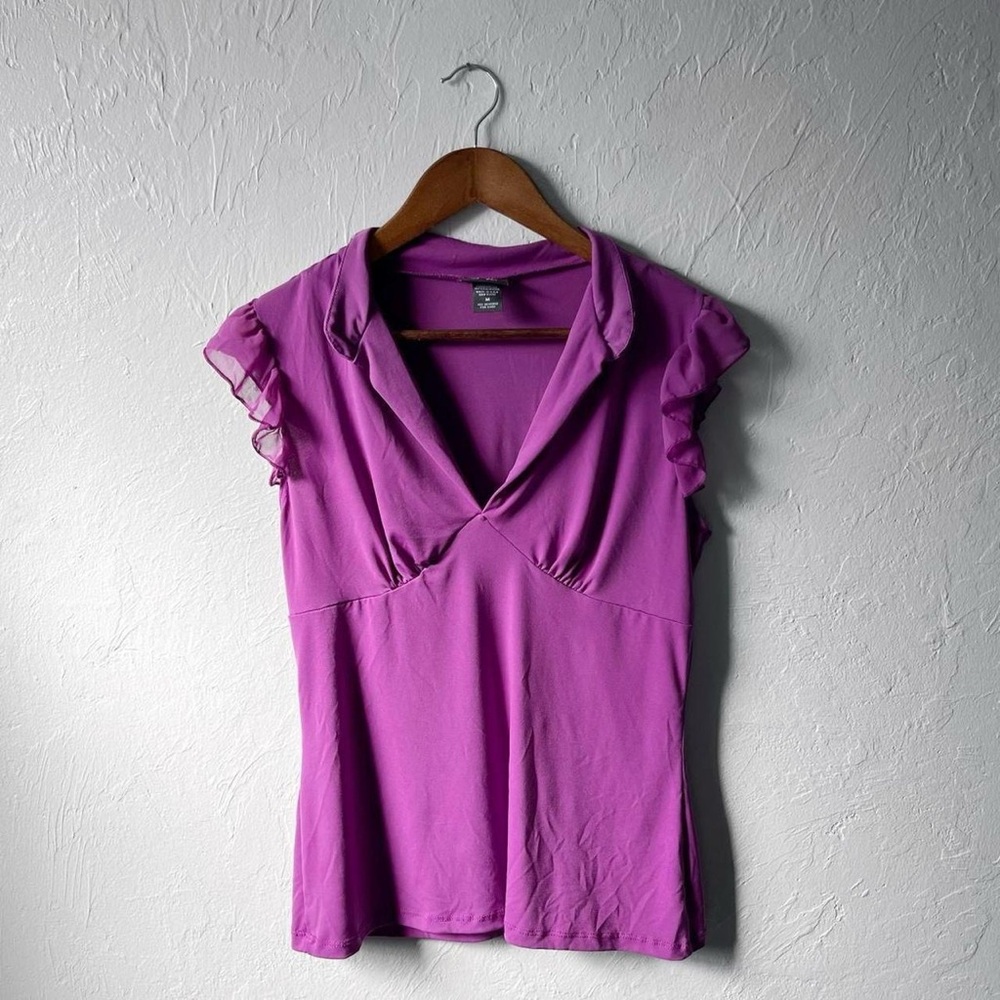 Y2k Purple Whimsy Office Siren Fairy Grunge Short Sleeve Blouse Top Size Medium